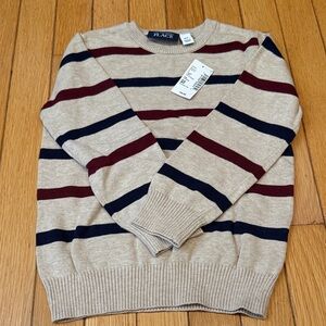 The Children's Place Tan Sweater with Red and Blue Stripes